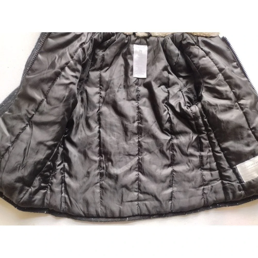 Carters‎ Toddler Girls Black Speckled Duffle Coat Faux Fur Hood Size 2T